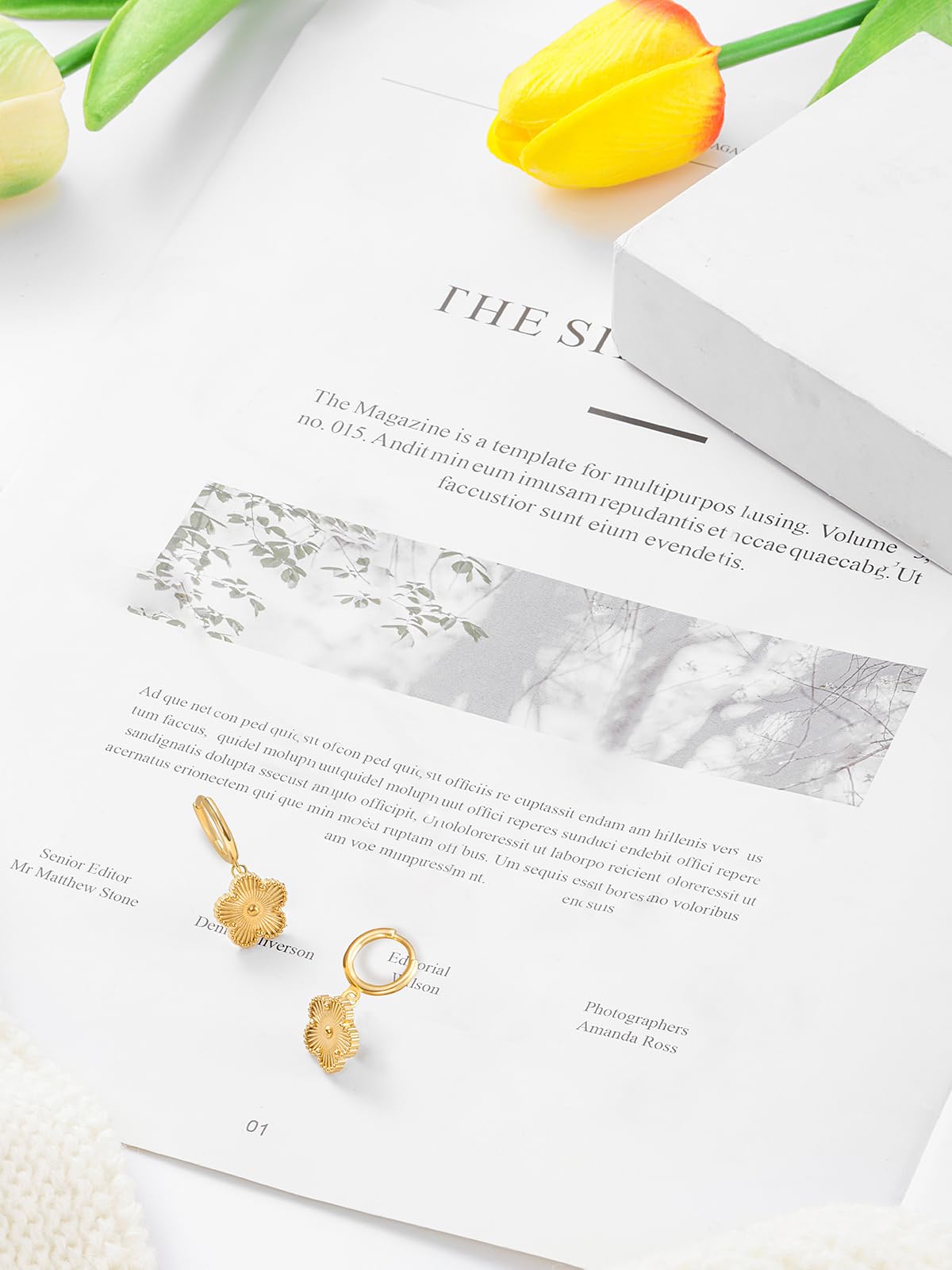 Gold Plated Five Leaf Clover Dangle Earrings for Women Lucky Flower Jewelry (Gold-14K Gold Plated)