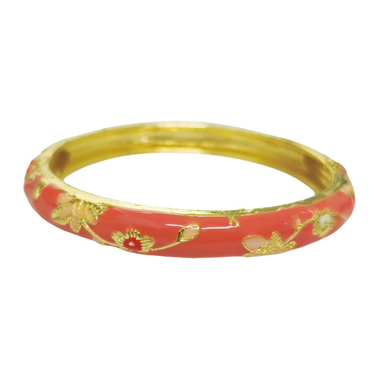 BlingNook Cloisonne Bracelet For Women, Chunky Bangle Trendy Cute Flower Enamel Bangles Multi Tone Engraved Cuff Gold Plated Bracelets Stackable Wife Jewelry Friendship Gift (Rose, One Size)