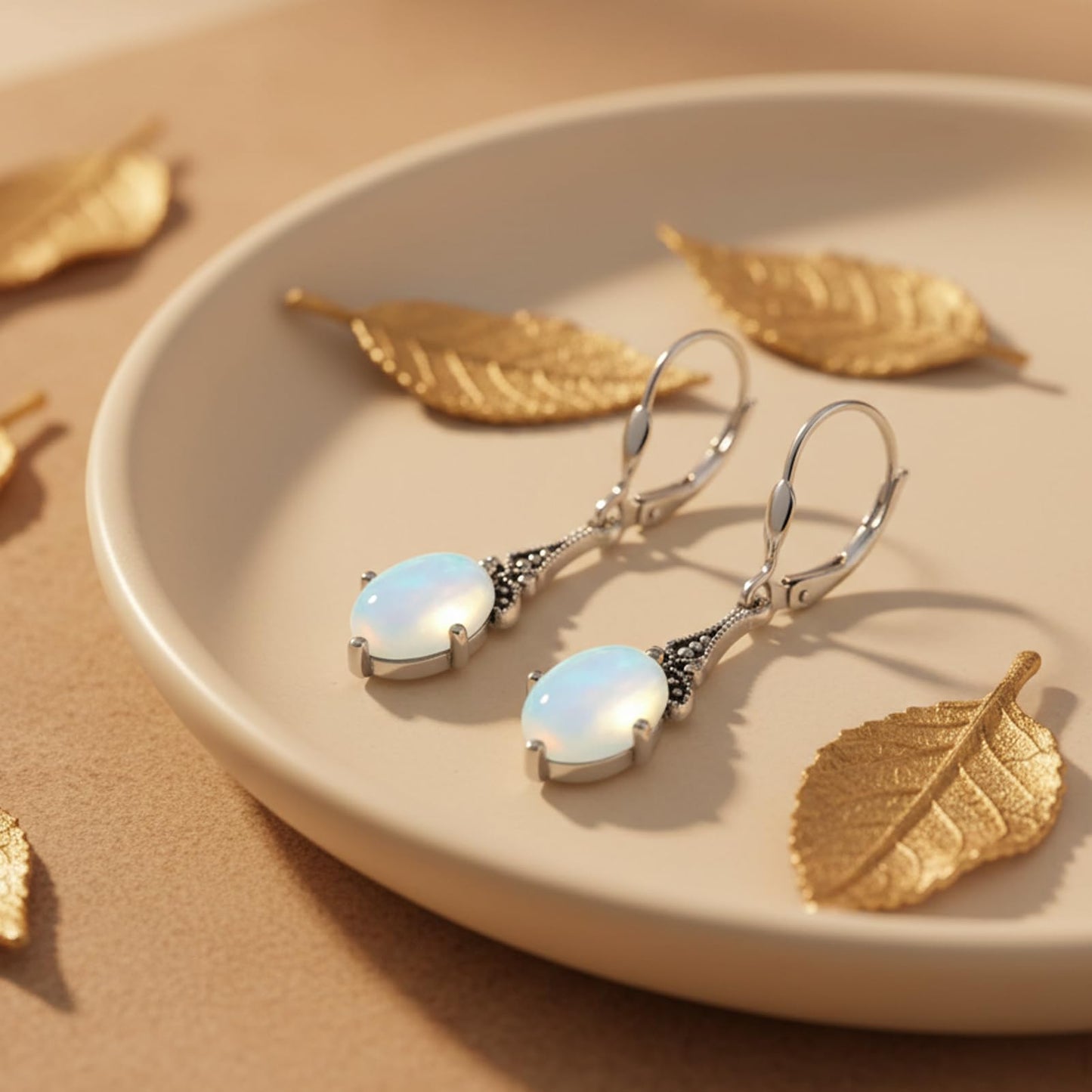 Moonstone Earrings Sterling Silver Vintage Leverback Drop Dangle Earrings with June Birthstone Earrings, Birthday Christmas Anniversary Jewelry Gifts for Women