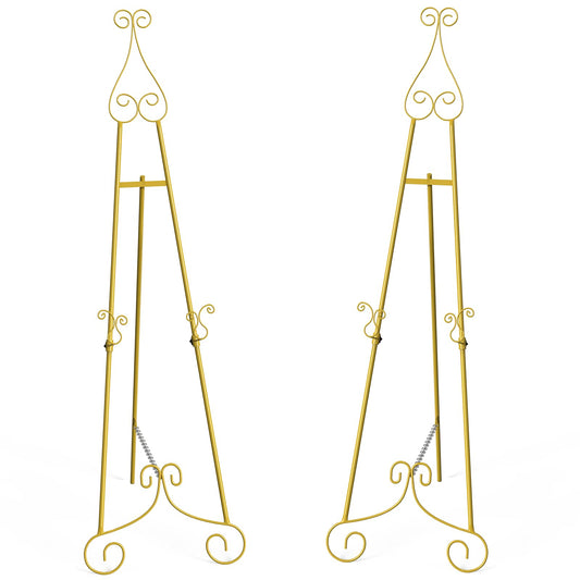 HAITRALGold Easel Stand for Sign, Adjustable Display Easel Stand with Chain Support,Heavy Duty Metal Easel for Wedding Sign,Art,Pictures,55" H Welcome Poster Stand Sign Holder Floor Décor,2 Pack
