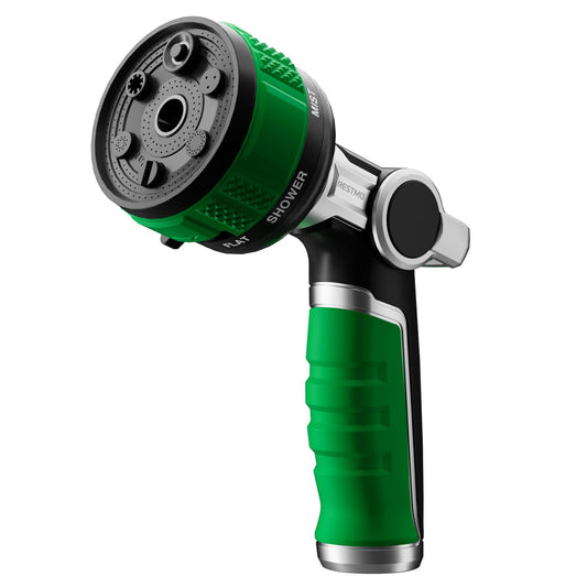 RESTMO 2-in-1 Water Hose Nozzle Heavy Duty, Garden Hose Nozzle with 9 Adjustable Spray Patterns, High Pressure Hose Sprayer Nozzle with Flow Control for Watering Plants & Lawns, Washing Cars & Pets