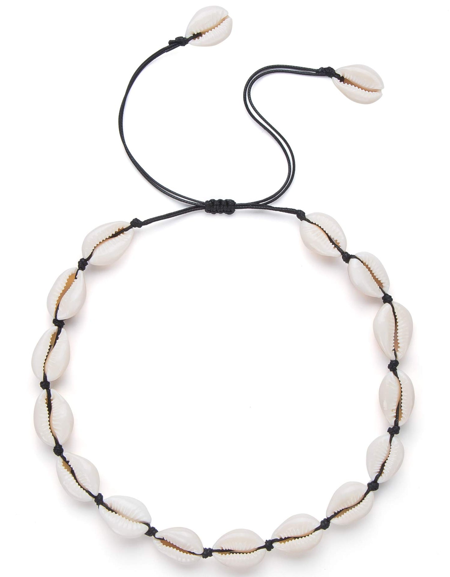 Nackiy Seashell Necklace Choker For Women Summer Hawaiian Style Braided Rope Natural Shell Necklace(Black Braided Rope)