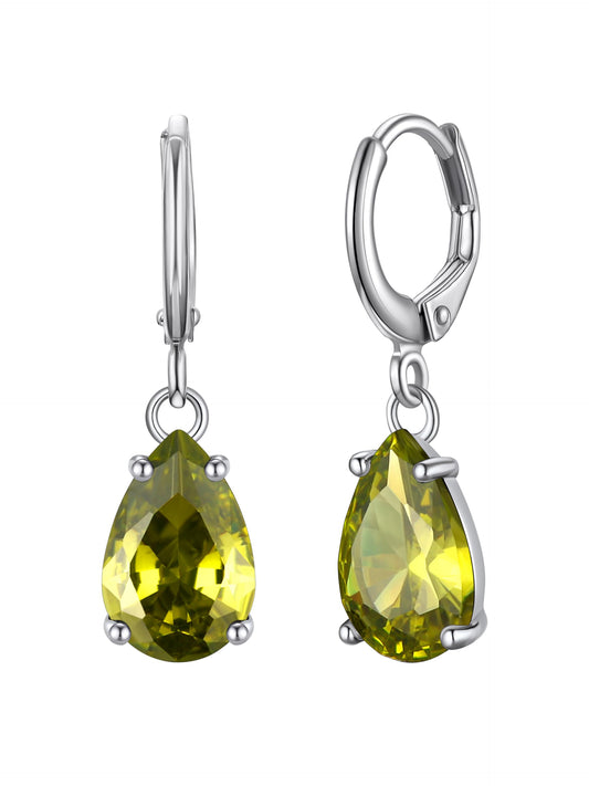 Bestyle Silver August Birthstone Drop Dangle Earrings - Created Peridot Teadrop Earrings for Women - Dainty Cute Small Silver Huggie Hoop Dangle Earrings for Birthday Wedding Party Gowns