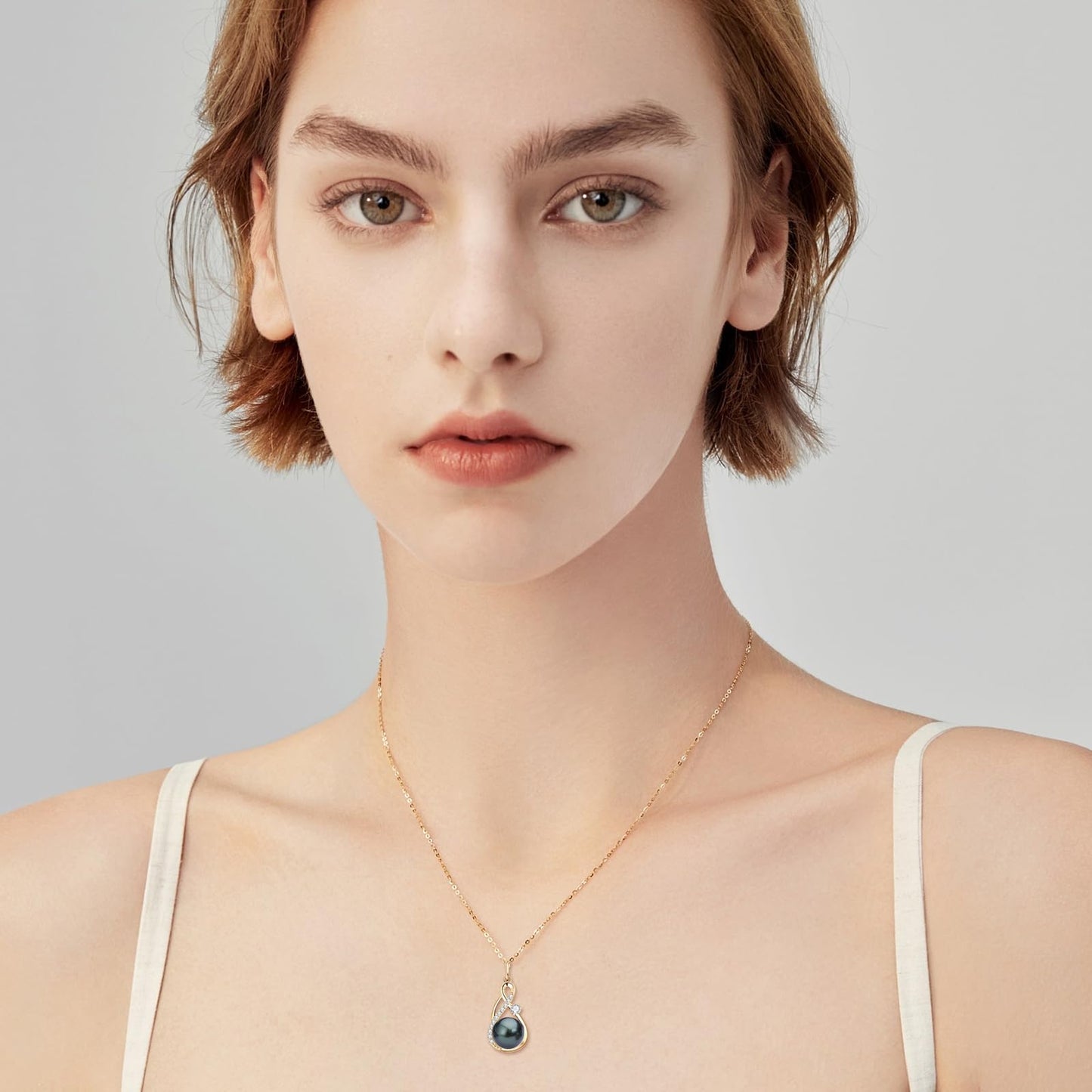DENGGUANG Genuine Tahitian Black Pearl Necklace for Women, 14K Gold Plated Sterling Silver Infinity Pearl Pendant Necklace with Moissanite, Anniversary Birthday Mothers Day Jewelry Gift for Mom Wife