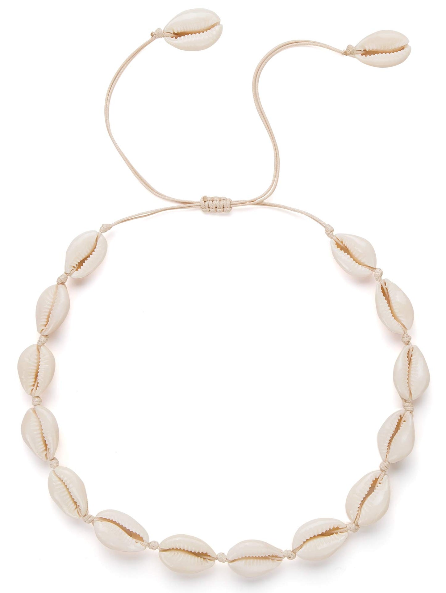 Nackiy Handmade Sea Shell Necklace for Women Summer Adjustable Natural Shell Collar Necklace(Beige Braided Rope)