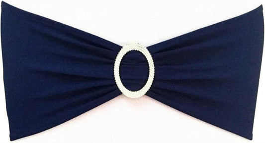 Skiennix Navy Blue Chair Sashes - 100 Pack Spandex Chair Bands with Buckles for Weddings & Events