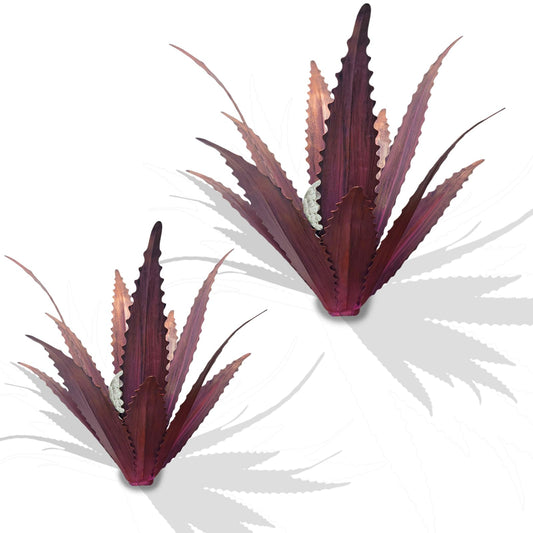 Muciwa 2 PCS Metal Agave Sculpture Decoration, Vintage Country Hand-Painted Sculpture DIY Metal Agave Plant, Home Garden Courtyard Lawn Outdoor Decoration (Serrated Purple)