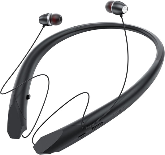 ZIQOPGD Headset IPX5 Neckband Bluetooth Headphones, Retractable Wireless Bluetooth Earbuds with Microphone, Sweatproof