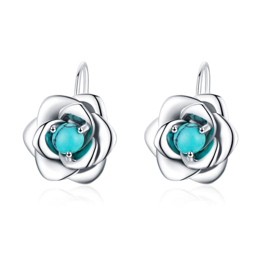 BDL Rose Genuine Turquoise Leverback Earrings Sterling Silver Dangle Drop Jewelry for Women