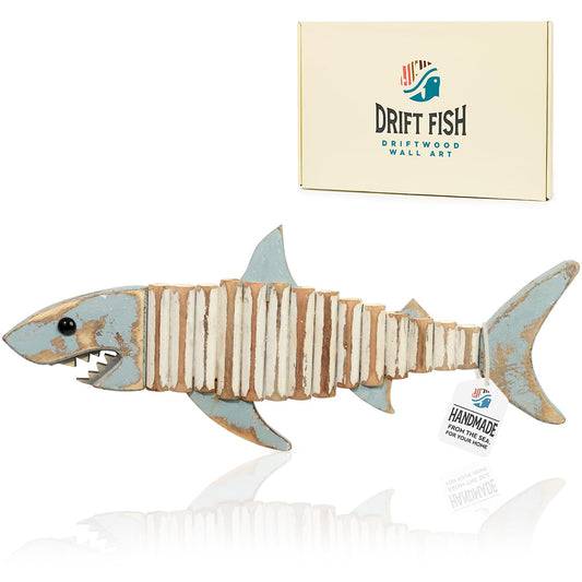 Mint Bucket Brands Driftwood Fish Nautical Wall Decor - Handmade Wooden Rustic Coastal Wall Art for Living Room, Bedroom, Office, Bathroom - Ocean Beach Decoration (Raya)