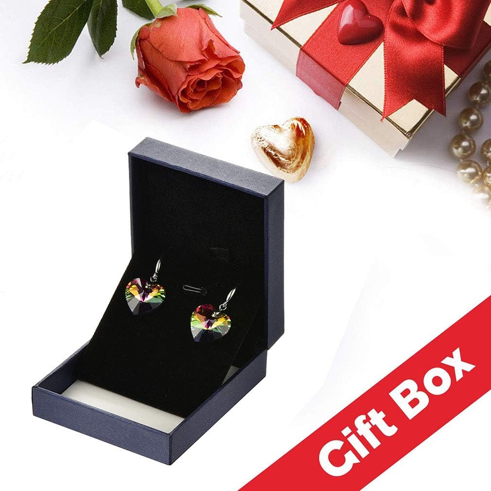 Austrian Crystal Heart Drop Dangle Earrings for Women 925 Sterling Silver Hook Hypoallergenic Earring (Aurora Borealis)