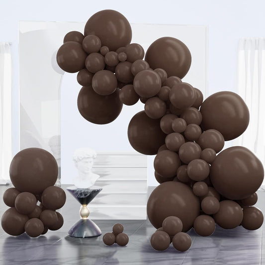 PartyWoo Dark Brown Balloons - 100pcs Boho Coffee Neutral Fall Arch Kit | 5-18 Inch Sizes for Celebrations