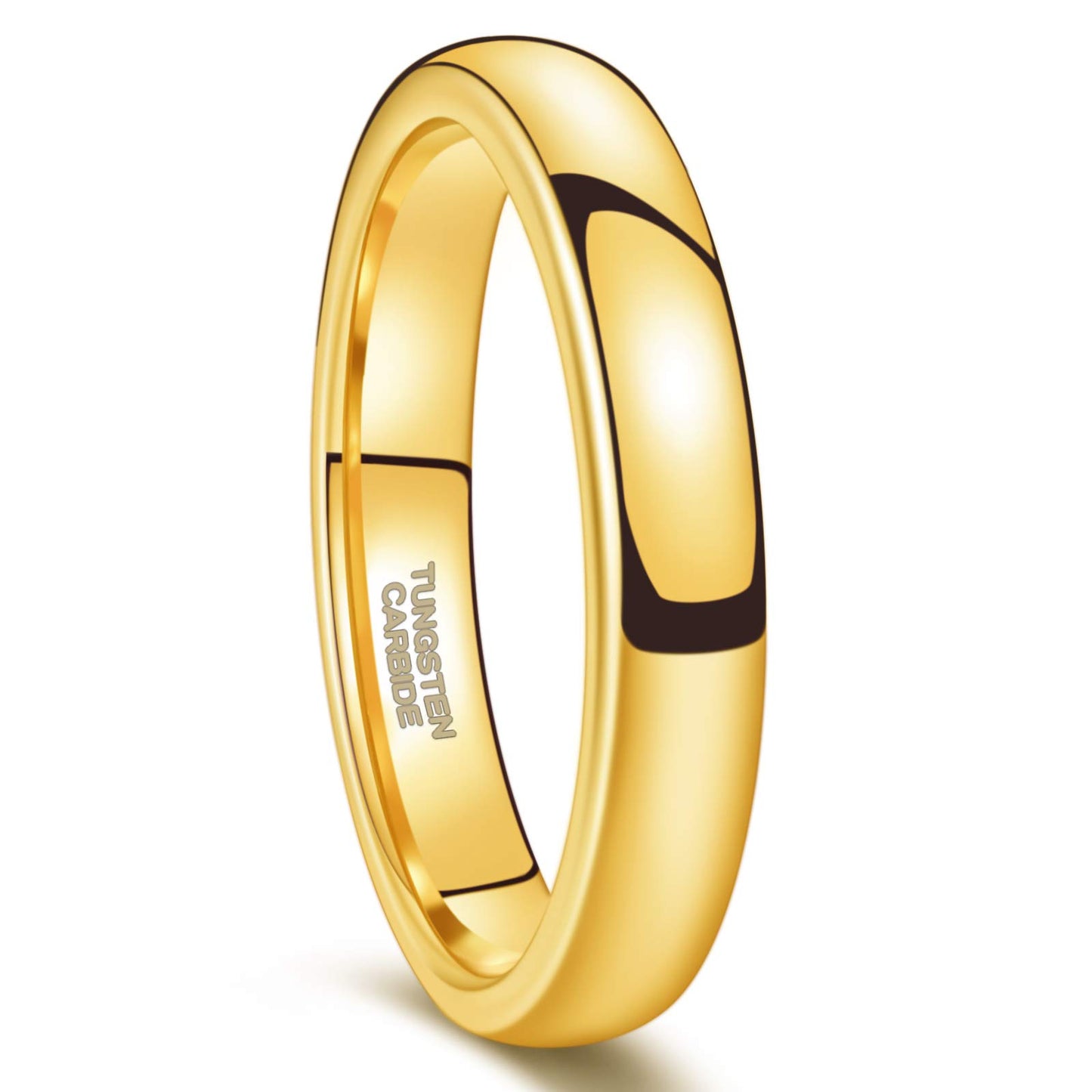 Greenpod 4mm 24K Gold Plated Tungsten Rings for Women High Polish Dome Plain Classic Wedding Bands Comfort Fit Size 5.5