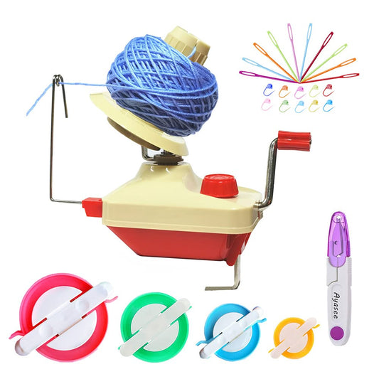 Ayasee Yarn Ball Winder, Hands Operated Swift Yarn Fiber String Ball Wool Winder Machines for Family+4Pompom Maker+10PS Knitting Stitch Markers+10PS Plastic Needles+1PS Scissors(26b)
