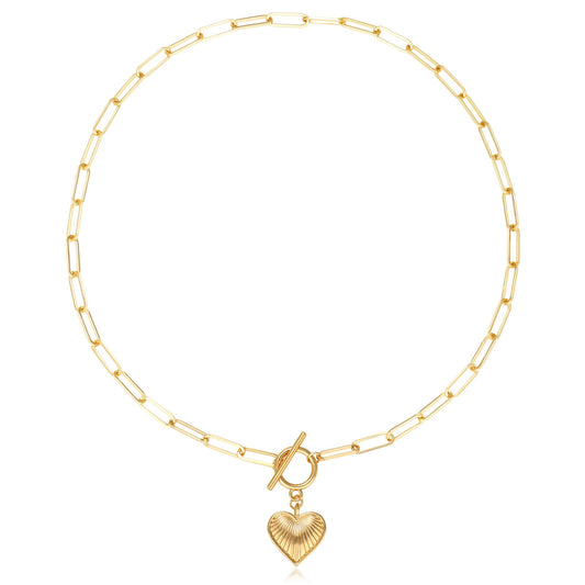 BONJOULRY Heart Necklaces for Women 14K Gold Plated Vintage Retro Chunky Paperclip Link Chain Pendant Choker Necklaces Trendy Jewelry Valentine's Day Gift