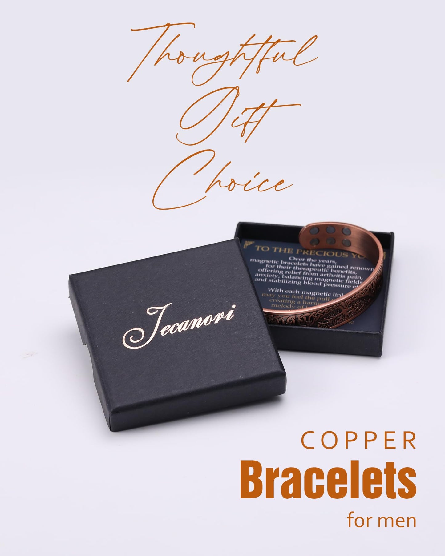 Jecanori Copper Bracelet for Men, 18X Strength 99.99% Pure Solid Mens Magnetic Copper Bracelets