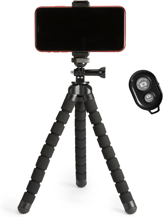 Amazon Basics 10-inch, Portable and Flexible Tripod with Wireless Remote and Smartphone Clamp, Black