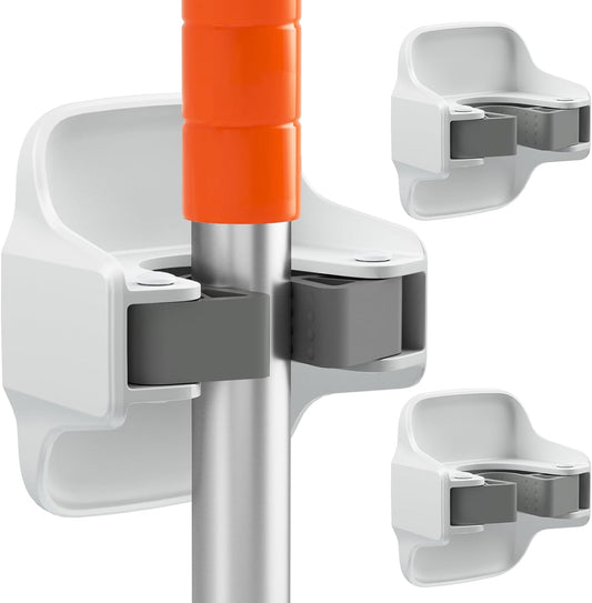 Reliahom Broom Holder Wall Mount - No Drilling, Self-Adhesive Mop Grippers | 3 Pack, White Garage Organizer