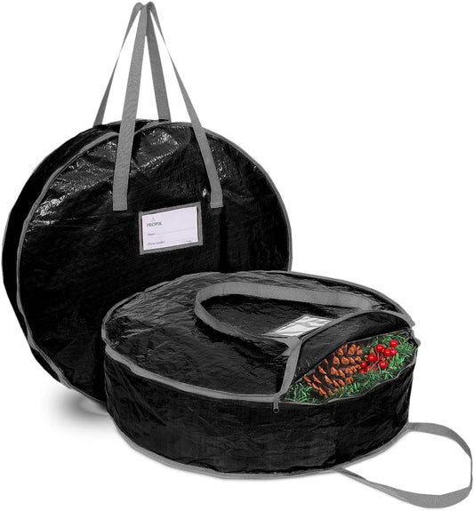 ProPik Christmas Wreath Storage Bag - Heavy-Duty 30" Garland Container with Tear-Resistant Material | 2 Pack, Black