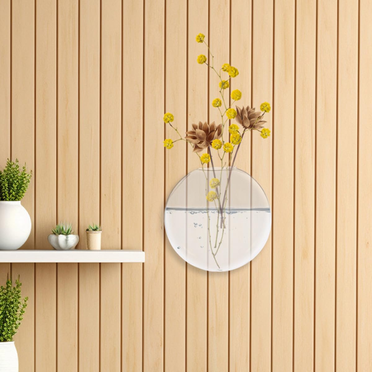ULDIGI 2pcs Wall Hanging Terrarium Hydroponic Vase, Glass Flat Flower Vase for Indoor Plants, Decorative Wall Mounted Hanging Glass Planter for Home Décor