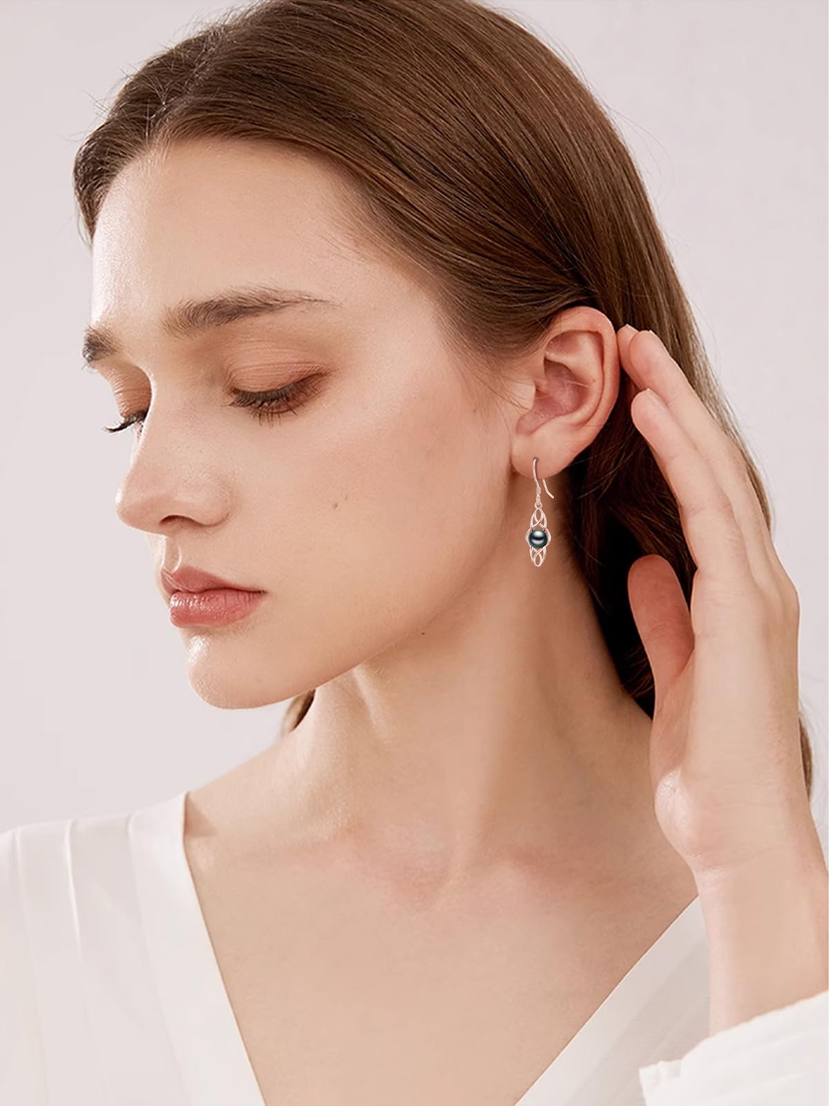 KANNSOAR Tahitian Black Pearl 18K AAAA Rose Gold Plated Sterling Silver Celtic Knot Dangle Drop Earrings for Women Wife Mom Girlfriend Her Jewelry Gift for Anniversary Birthday Christmas
