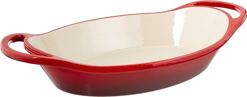 Lodge Enameled Cast Iron Oval Casserole - Dual Handles, Oven Safe to 500°F - 2 Quart, Red