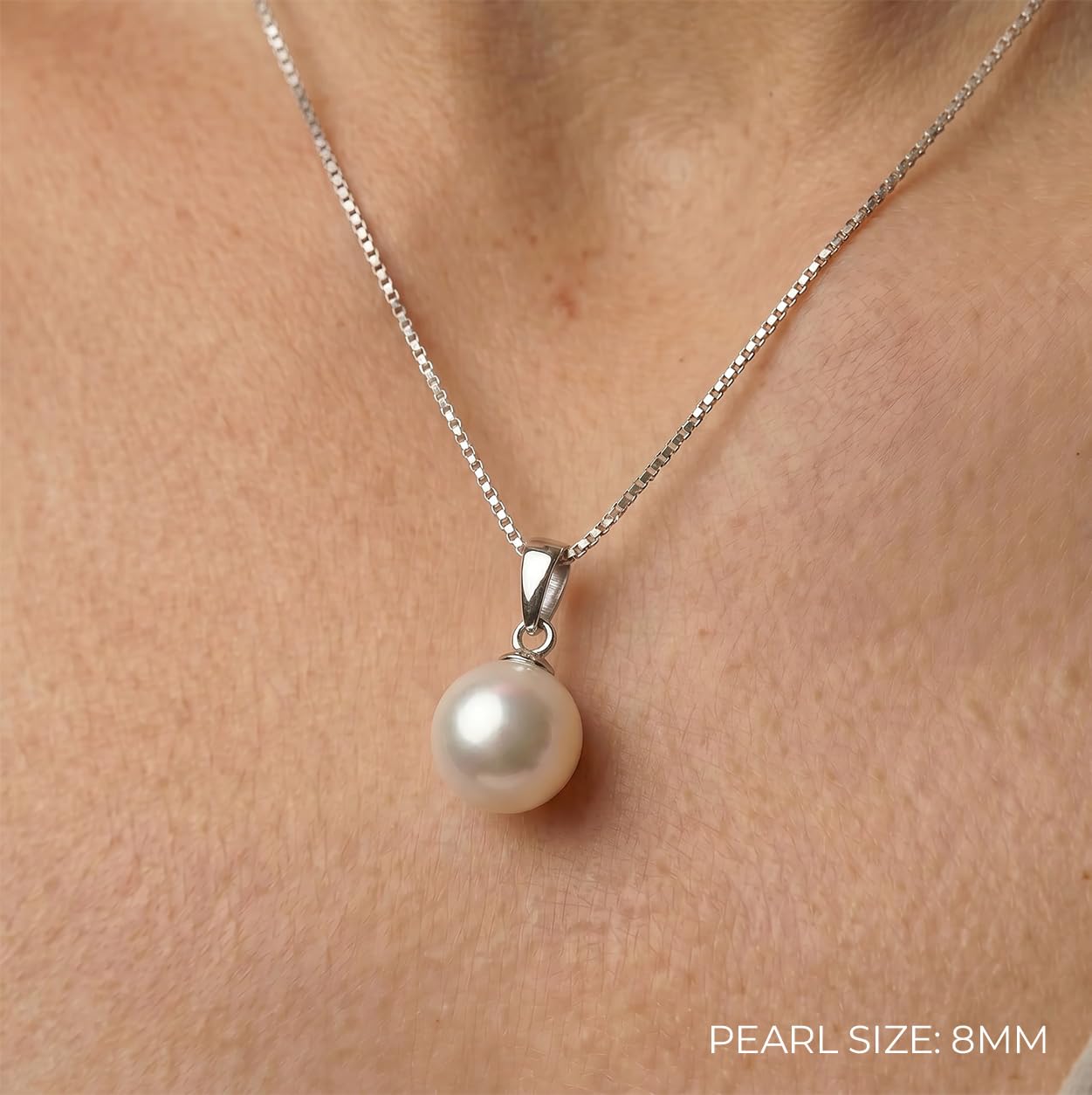The Pearl Source Real Pearl Pendant Necklace for Women, 14K Gold Plated 925 Sterling Silver, Genuine AAAA Cultured Freshwater Pearl, 8mm White Pearl Necklace with 16-20 Inch Adjustable Chain