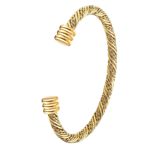 BOLAGTIER Stainless Steel Twisted Cable Wire Bracelets Adjustable Open Cuff Bangle Bracelet Vintage Jewelry Gift for Women (C-Gold 62)