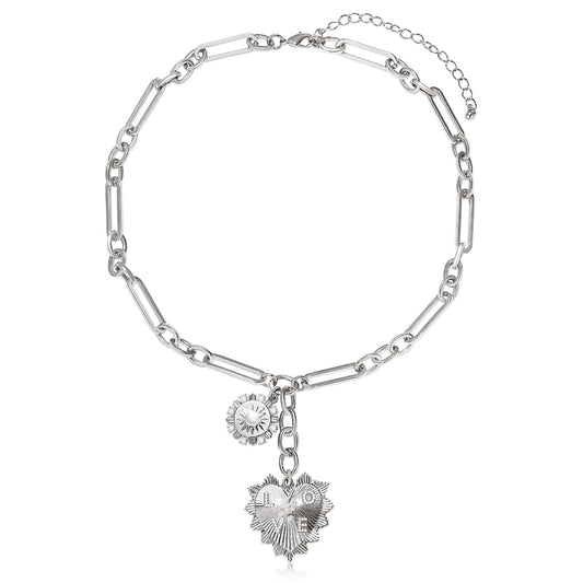 BONJOULRY Heart Necklace Silver Chunky Heart Necklace for Women, Non Tarnish Trendy Heart Choker Pendant Waterproof Heart Jewelry Gifts