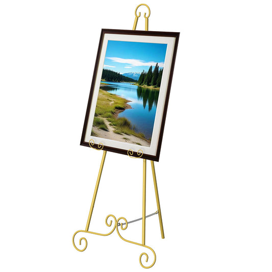 Gold Easel Stand for Sign,Adjustable Easel Dispaly Stand, Metal Easels for Dispalying Pictures,Easels for Wedding Poster Holder,Display Stand with Chain Support