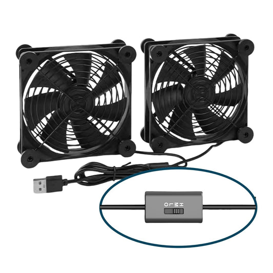 120mm 3-Degree Quiet Dual USB Fan Dual-Ball Bearings, with L/M/H Speed Controller High Airflow Cooling Fan for Receiver