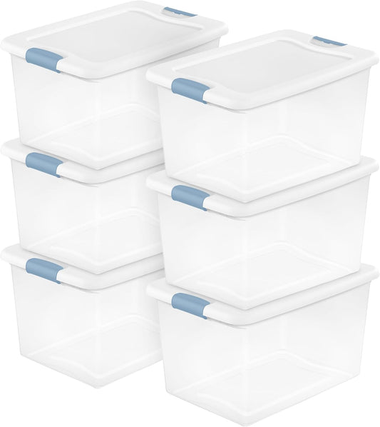 Sterilite 6-Pack Latching Storage Bins - Heavy-Duty 64 Quart Clear Plastic Containers for Organizing