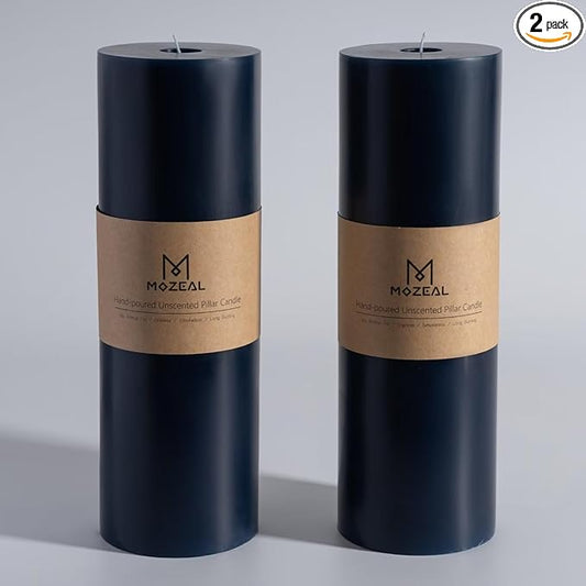 MOZEAL 4" x 12" Extra-Large Navy Blue Pillar Candles (Set of 2), Unscented,Dripless, Smokeless,Long Clean-Burning,These Tall 12 inch Large Blue Pillar Candles Perfect for Weddings and Christmas Decor