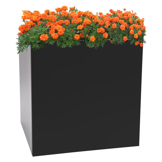 HZOPUTLH 26inch Steel Planter Box, Large Square Indoor Outdoor Planters, Floor Standing Heavy Duty Tall Metal Cube Planter Box, Steel Flower Boxes for Balconies, Gardens, Decks, Patios (Black)