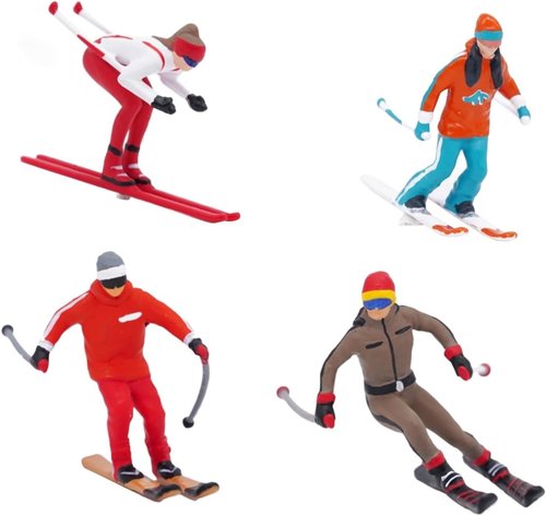 DYNWAVE Nordic Skiing Figures - 4Pcs 1/64 Scale Resin Models for DIY Crafts & Fairy Gardens