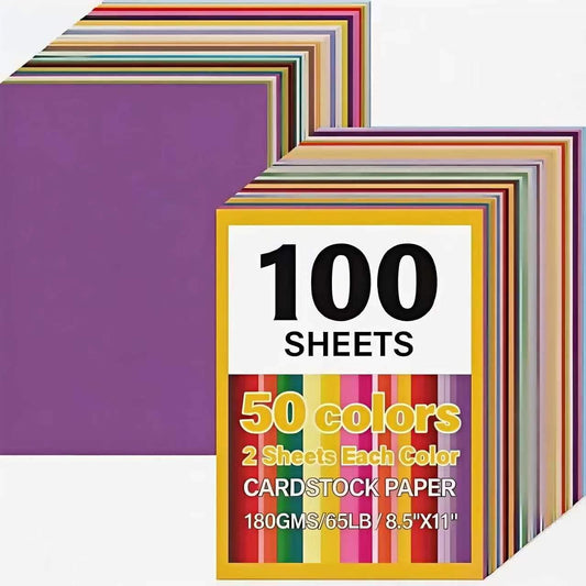 100 Sheets, 50 Assorted, Cardstock Colored Paper, 8.5" x 11" Colored Cardstock, 65lb/180gsm Multi Color Cardstocks for Printing, Card Making, DIY Crafts,School Supplies,Party Decorations,Construction