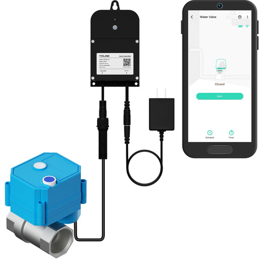YoLink Wireless Smart Valve Control Kit, NSF Certified 1/2" Stainless Steel Motorized Valve, Wireless Controller 2, LoRa Long Range, D2D Offline with Leak Sensors, 2 Years Battery backup