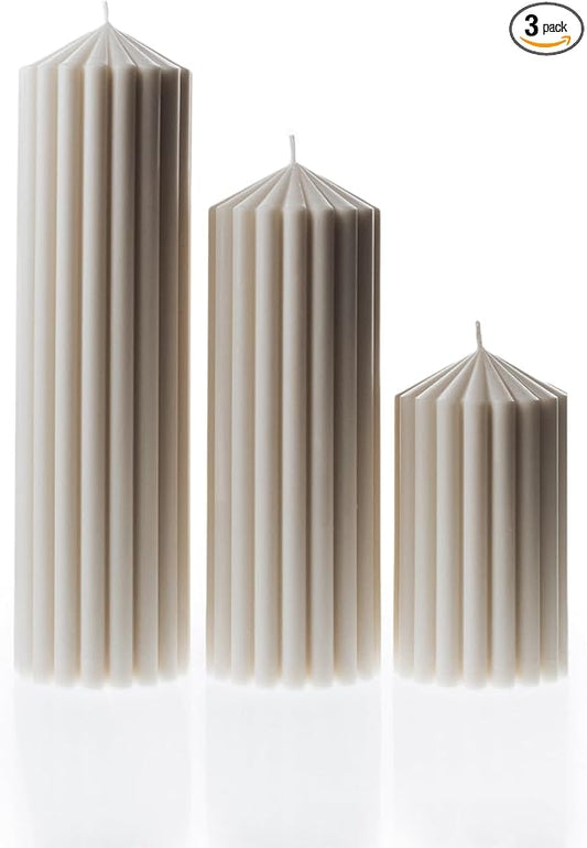 LAWA Ribbed Peak Pillar Candle - Large Beautiful Handmade Pillar Scented Soy Wax Candle Elegant Bubble Aesthetic Candle Housewarming Gift Home Room Shelf Decor Idea White (Set of 3, White)