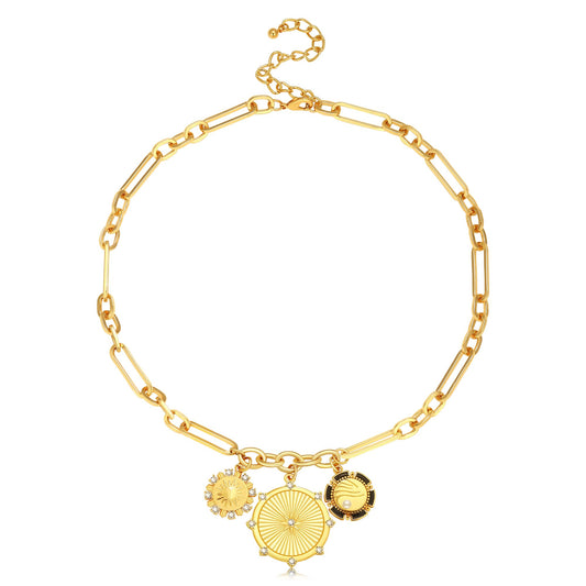 BONJOULRY Chunky Gold-Plated Necklace for Women Charm Necklace for Women Paperclip Chain Sunflower Necklace Chunky Jewelry Fashion Hip Hop Gift