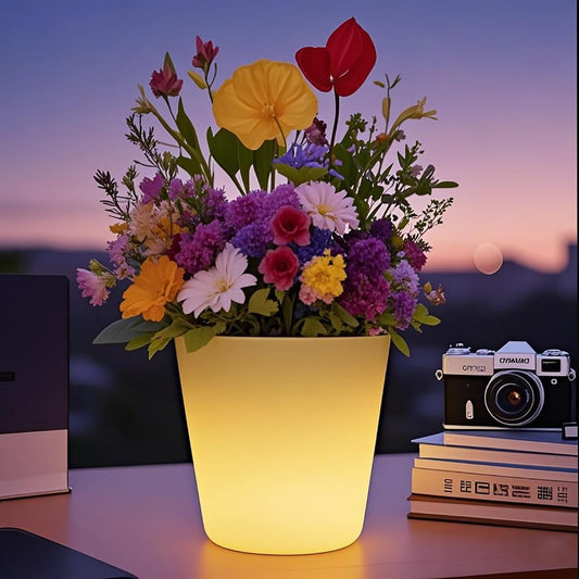 Mr.Go 12-inch LED Flower Pot Light w/Remote, 16 Color Changing Round Colorful Flowerpot, Rechargeable RGB Lighted Planter Decorative Light for Home Decor, Perfect for Garden, Party, Wedding, Gifts
