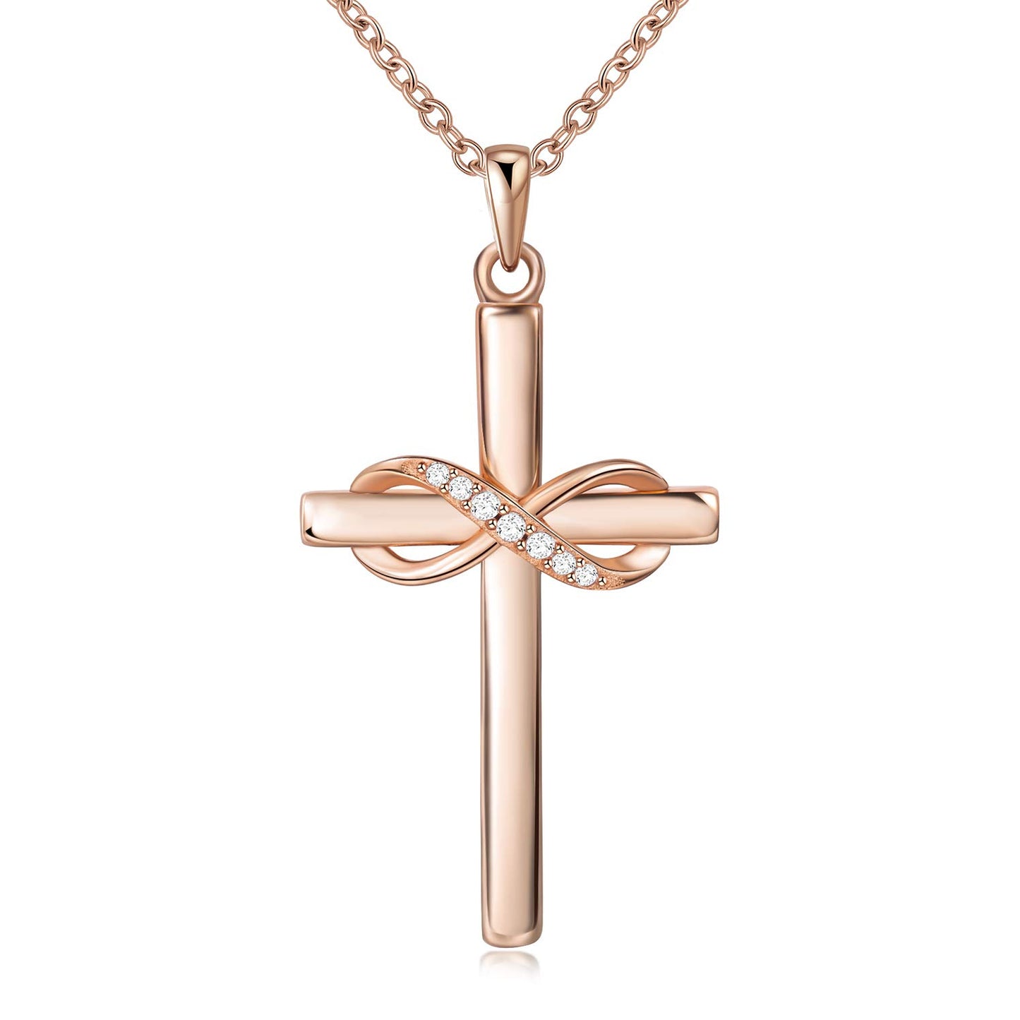 AmorAime 925 Sterling Silver Cross Necklace for Women Infinity Necklace 14k Rose Gold Plated Necklaces for Festival, Vacation or Holiday