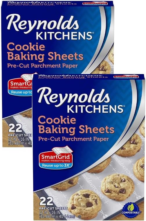 Reynolds Kitchens Parchment Paper Baking Sheets - Pre-Cut, 22 Sheets Per Pack (2 Packs)