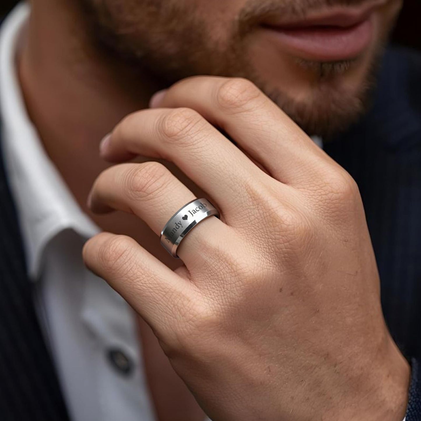 VNOX Mens 8mm Brushed Matte Tungsten Carbide Classical Simple Plain Personalized Custom Name Date Wedding Band Wedding Engagement Ring,Silver,Size 9