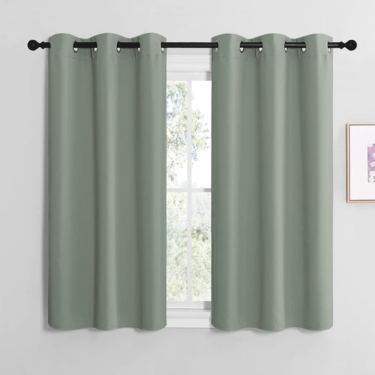 NICETOWN Room Darkening Curtains - Thermal Insulated Greyish Green Drapes for Kitchen & Bedroom (Set of 2, 42" x 50")