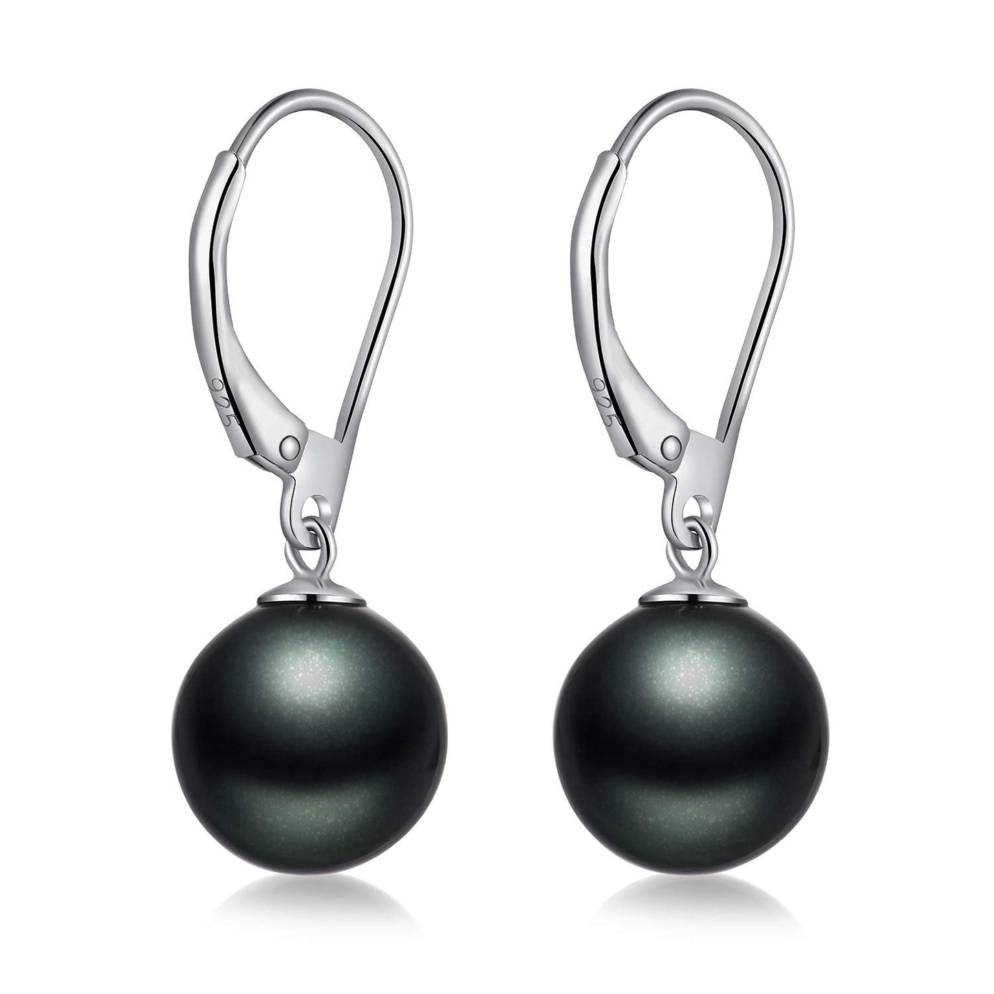 Han han Black Pearl Dangle Earring for Women Sterling Silver Leverback Earrings 10MM