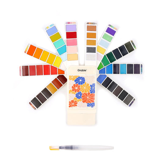 Grabie Watercolor Paint Set, 56 Colors Handheld Watercolor Set of Water Brush Pen, Palette and Removable Sponge, Portable Watercolor Paint for Artist Beginner and Professional