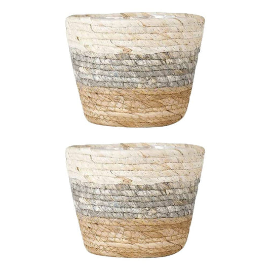 Operitacx Handmade Sea Grass Plant Basket 2 Pack Decorative Flower Holder Baskets for Home