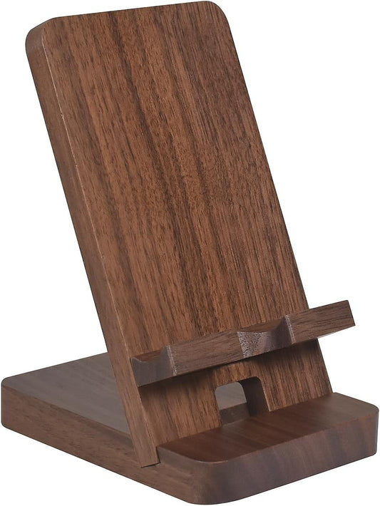 Abbolinxus Wood Phone Stand with Mirror, Desktop Wooden Phone Holder, Portable Office Phone Stand for Desk, Wood ipad