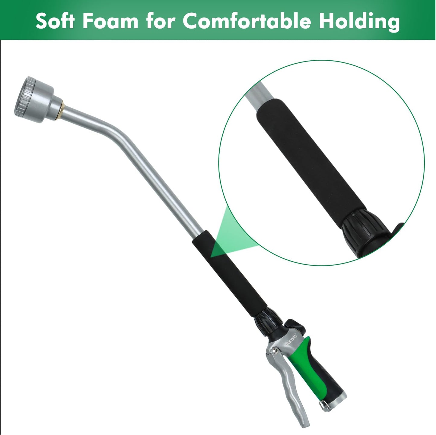 RESTMO Long Watering Wand, 24 Inches Gentle Soft Full Shower Sprayer Wand with Flow Control, Heavy Duty Metal Hose Wand for Hanging Baskets, Shrubs, Plants, Flowers, Garden and Lawn