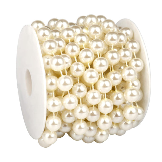 16.4 FT Pearl Beads Garland for Decoration, 12MM Ivory Craft Pearl Beads String Roll Spool for DIY Craft Wedding Party Christmas Tree Decoration